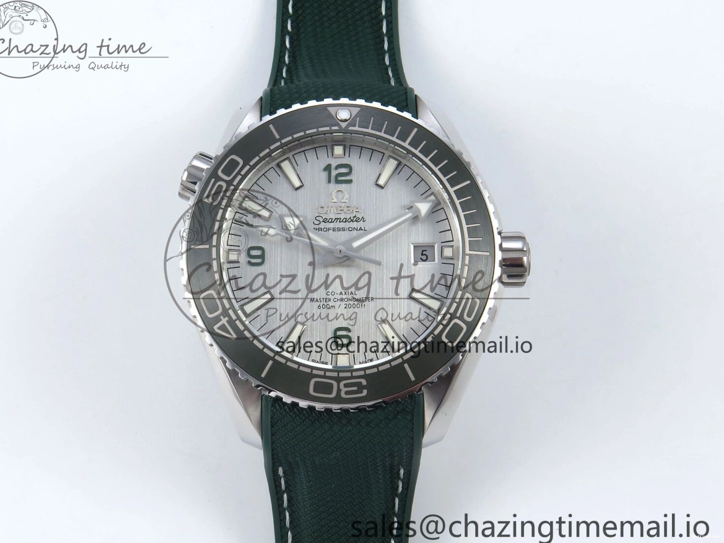 0416 Bold Seamaster Planet Ocean 600M 43.5mm SS SCF 1:1 Best Edition Green Bezel Gray Dial on Green Rubber Strap A8900 Super Clone 7666